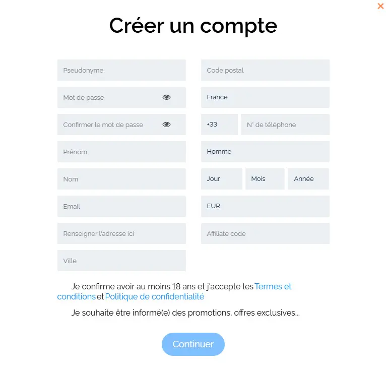 Processus d'inscription Luck Of Spins Casino